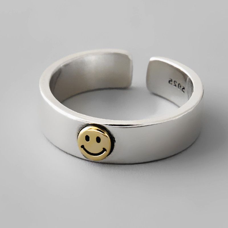 Korean Smiley Wide S925 Sterling Silver Open Ring Wholesale