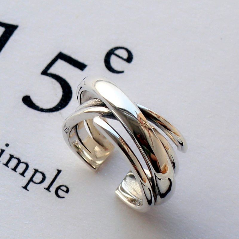 Fashion S925 Silver Winding Irregular Cross Open Ring Wholesale