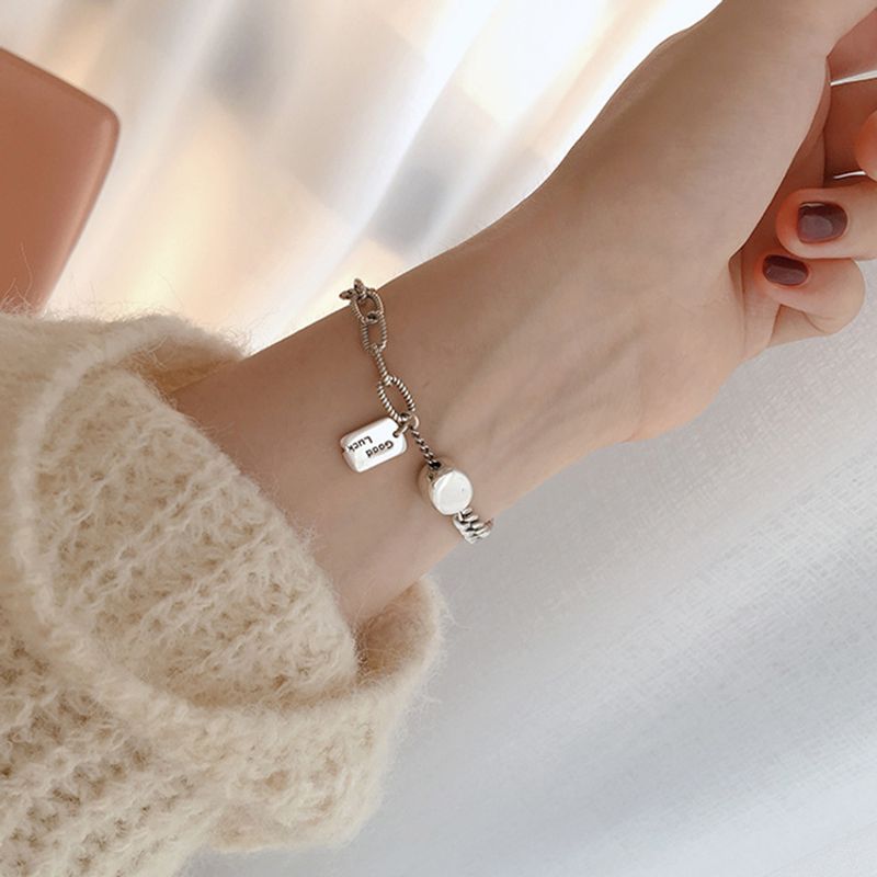 Fashion S925 Sterling Silver Geometric Tag Bracelet