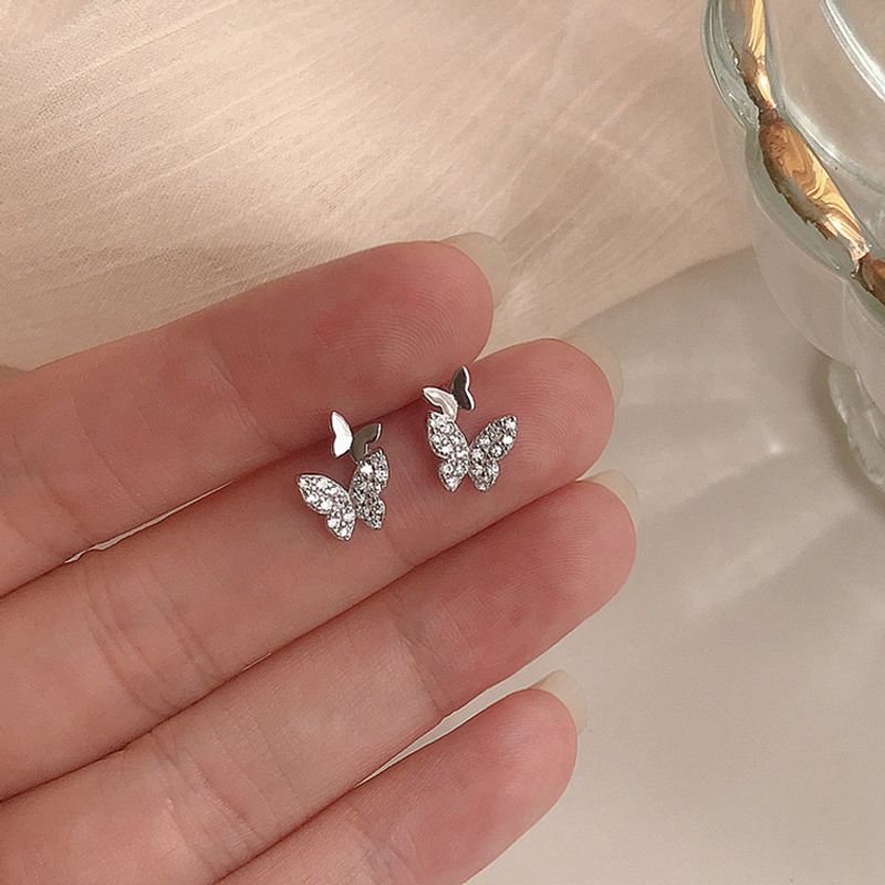Mini Boucles D&#39;oreilles Papillon Diamants Fantaisie
