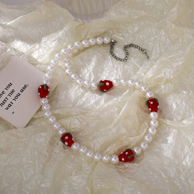 Fashion Strawberry Pearl Chain Necklace Wholesale