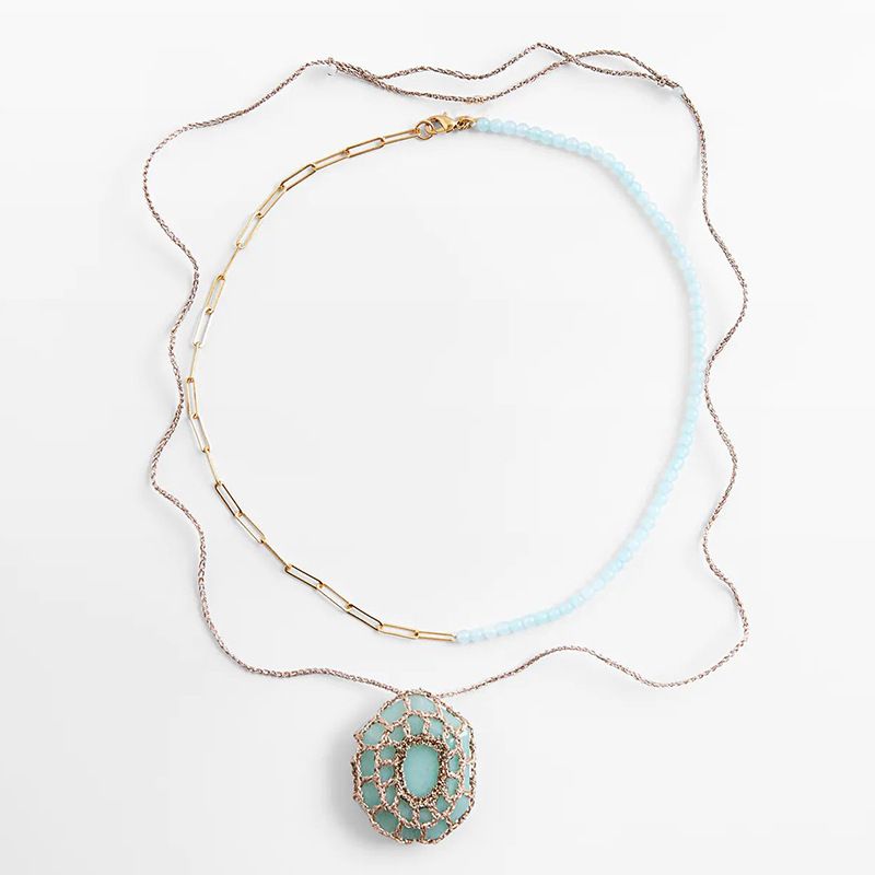 Mode Nouveau Style Long Collier De Perles De Riz En Résine Multicouche Tissée