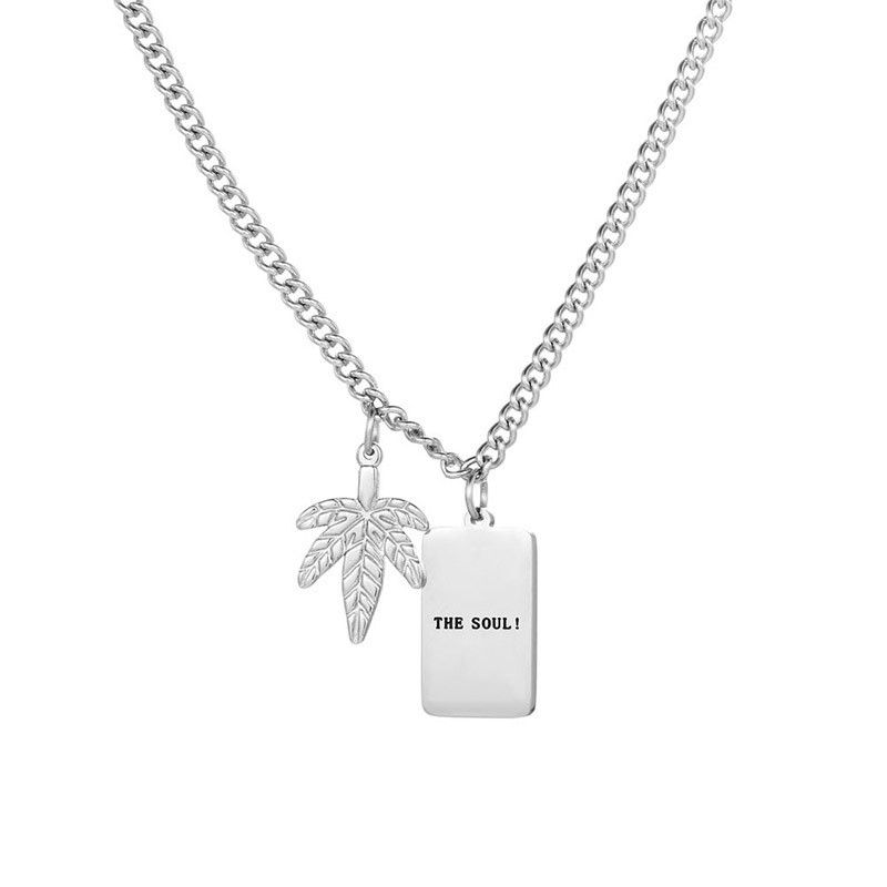 Fashion New Style Trendy Titanium Steel Maple Leaf Letter Pendant Necklace