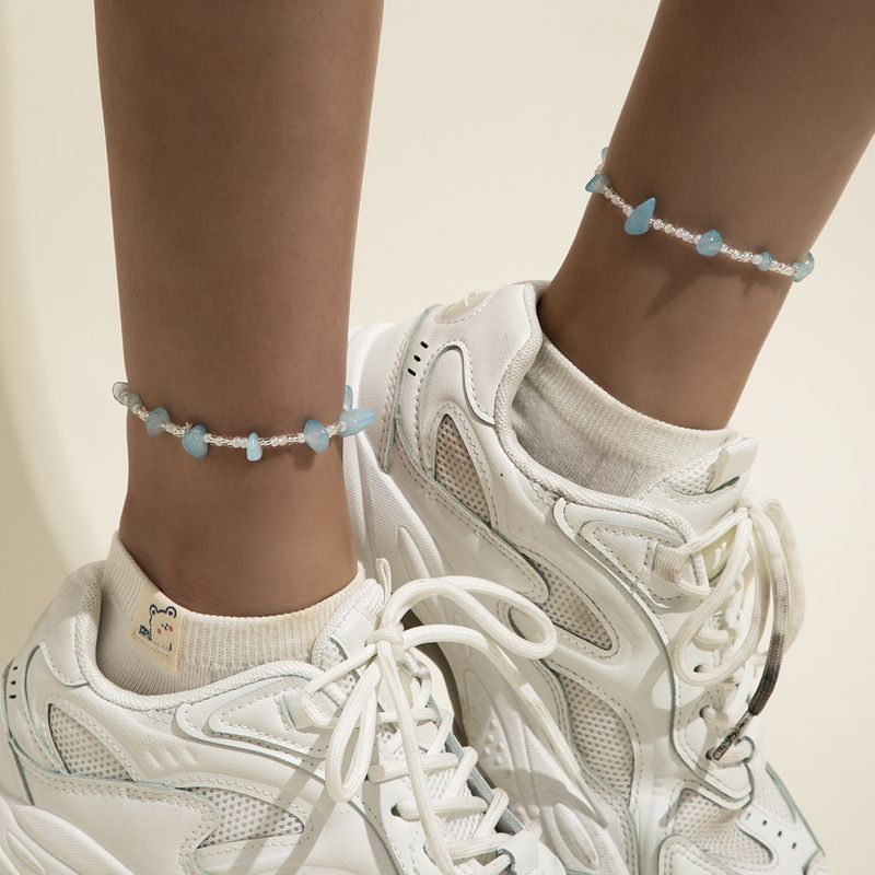 Simple Single Layer Color Irregular Rough Stone Anklet