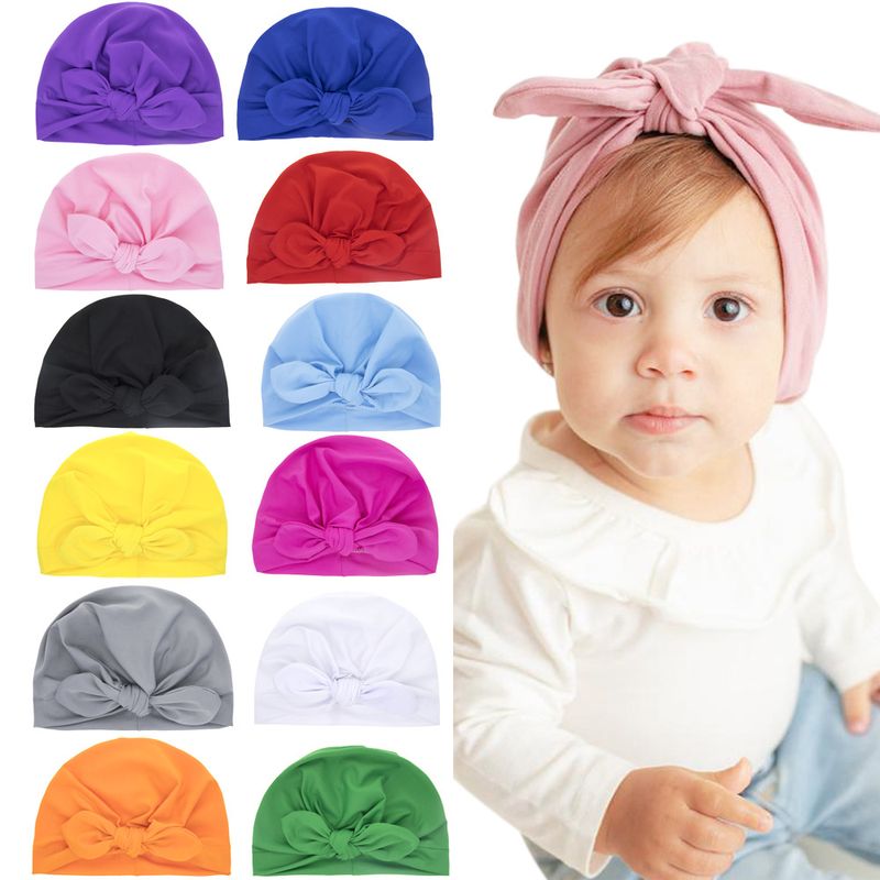 Fashion Solid Color Knotted Rabbit Ear Baby Hat