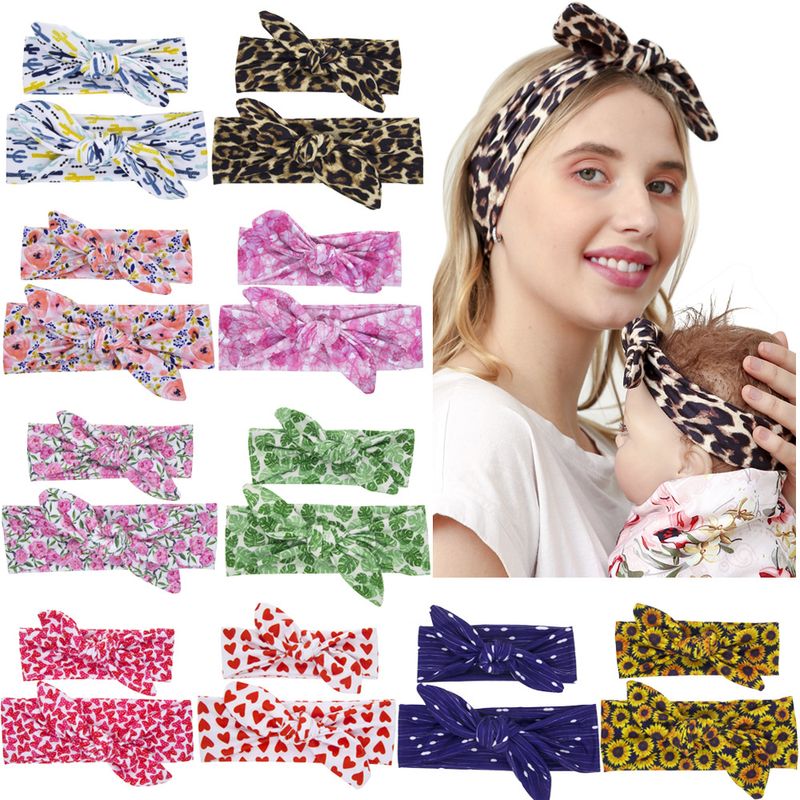 Mom And Child Printed Rabbit Ears Leopard Print Diy Knotted Headband Set