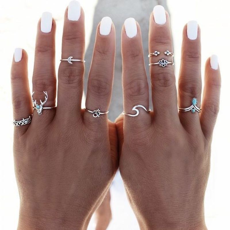 Fashion Simple Crescent Star Flower Alloy Ring 8-piece Sets
