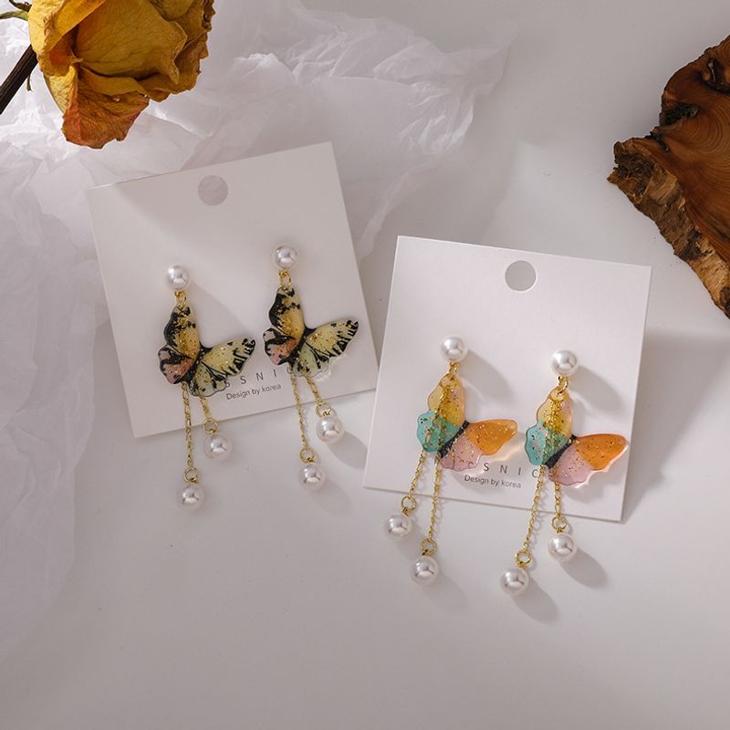 Französische Mode Farbe Schmetterling Perle Quaste Ohrringe