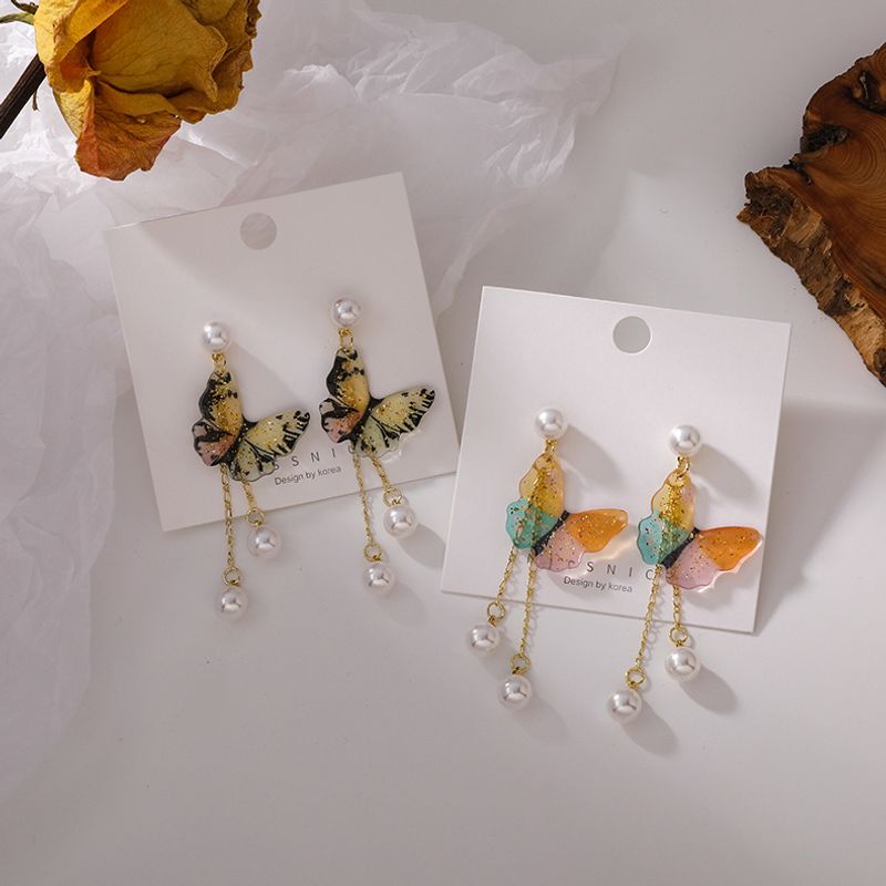 Pendientes De Borla De Perlas De Mariposa De Color De Moda Francesa