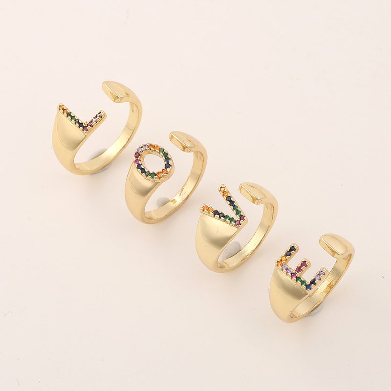 Fashion New Style Copper Micro-inlaid Zircon 26 English Letter Ring