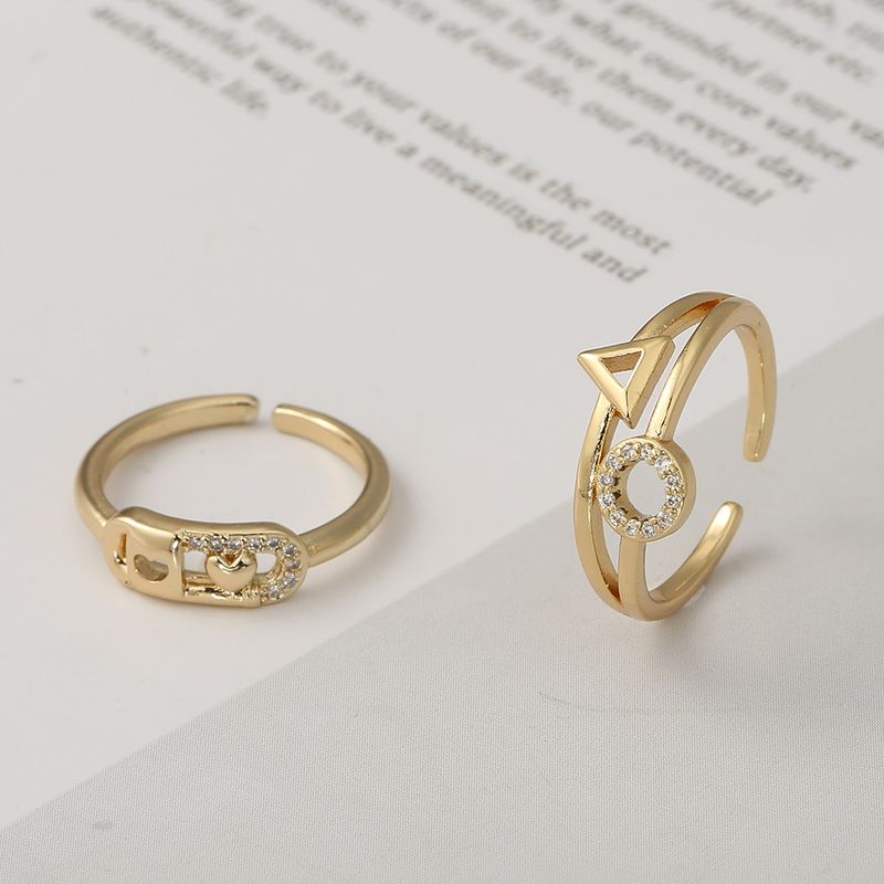 New Fashion Copper Heart Geometric Gold Open Ring