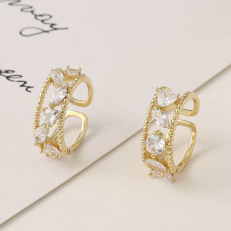 Simple Fashion Style Copper Micro-inlaid Zircon Geometric Diamond Ring