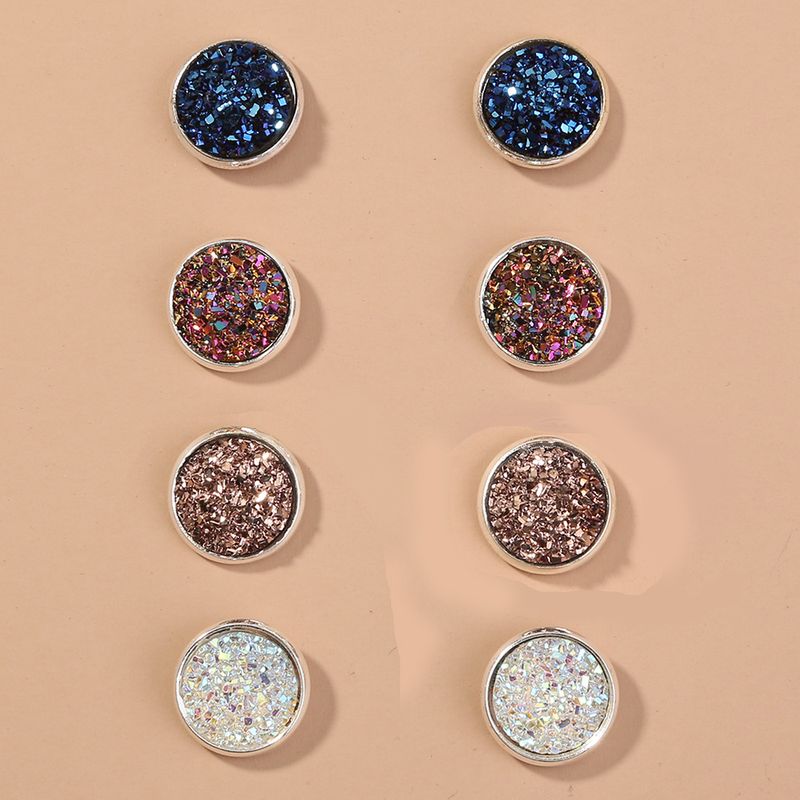 Korean Style Resin Simple Round Colorful Crystal Cluster Earrings Four-sets