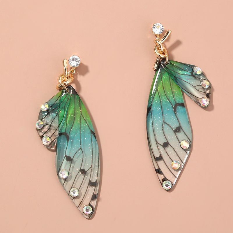 Simple Diamond Long Pearl Tassel Butterfly Earrings