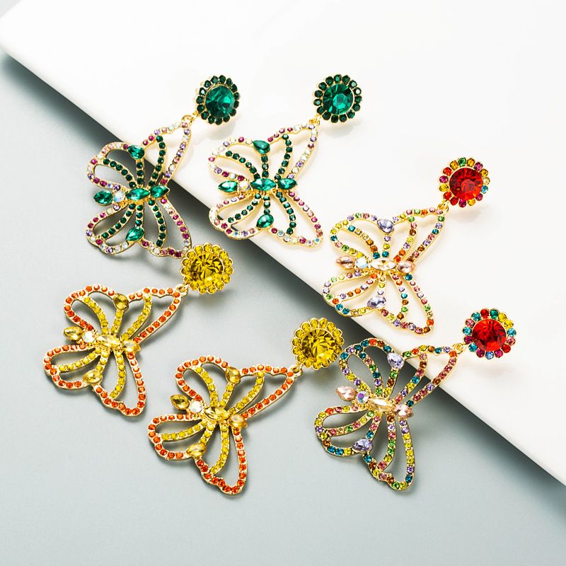 Fashion Color Rhinestone Butterfly Pendant Earrings