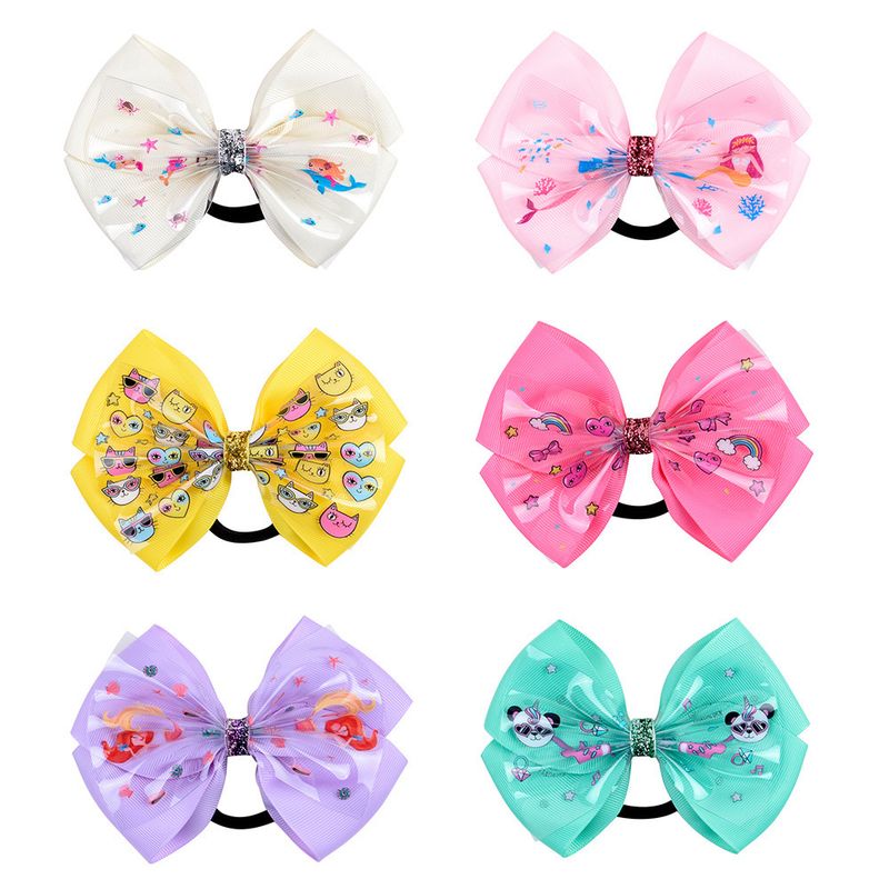 New Style Colorful Children's Ribbed Ribbon Bow Hair Tie Cute Hair Ring Set