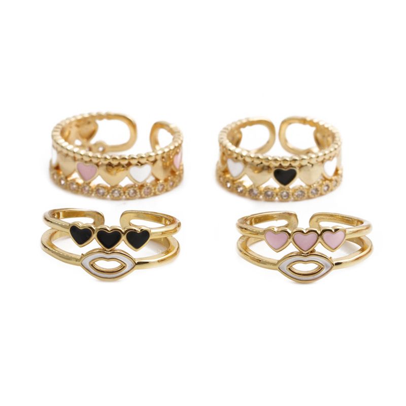 Fashion Copper Gold-plated Heart Dripping Oil Open Adjustable Ring