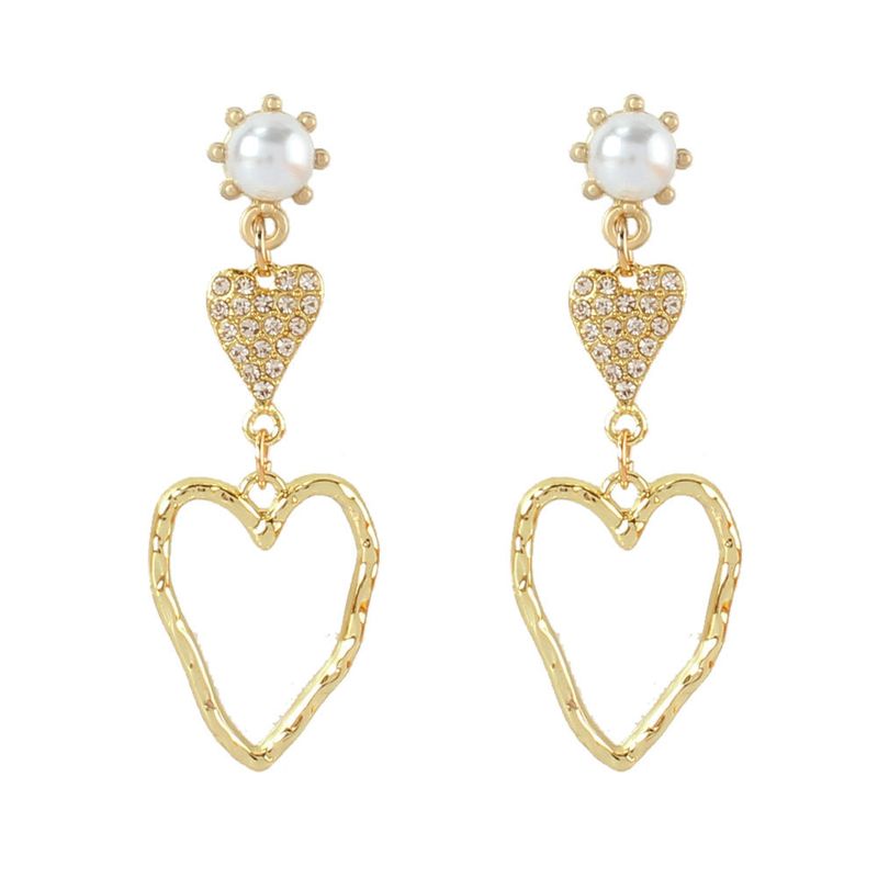 Retro Alloy Inlaid Pearl Diamond Heart-shaped Earrings