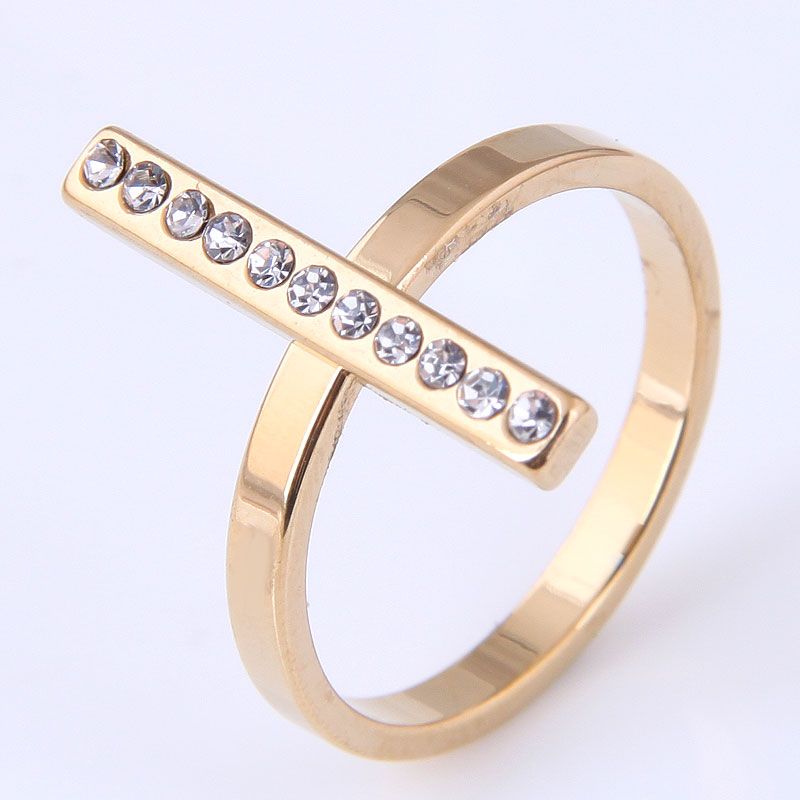 Korean Fashion Hip-hop Strips Simple Diamond-studded Stainless Steel Ring