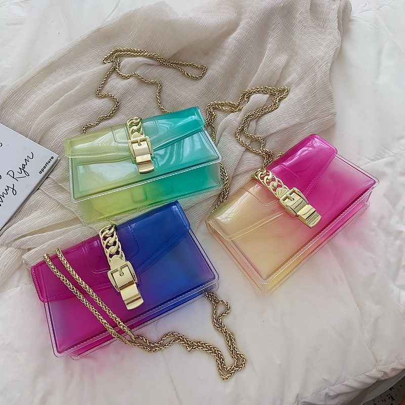 أزياء شفافة الحلوى اللون سلسلة رسول حقيبة