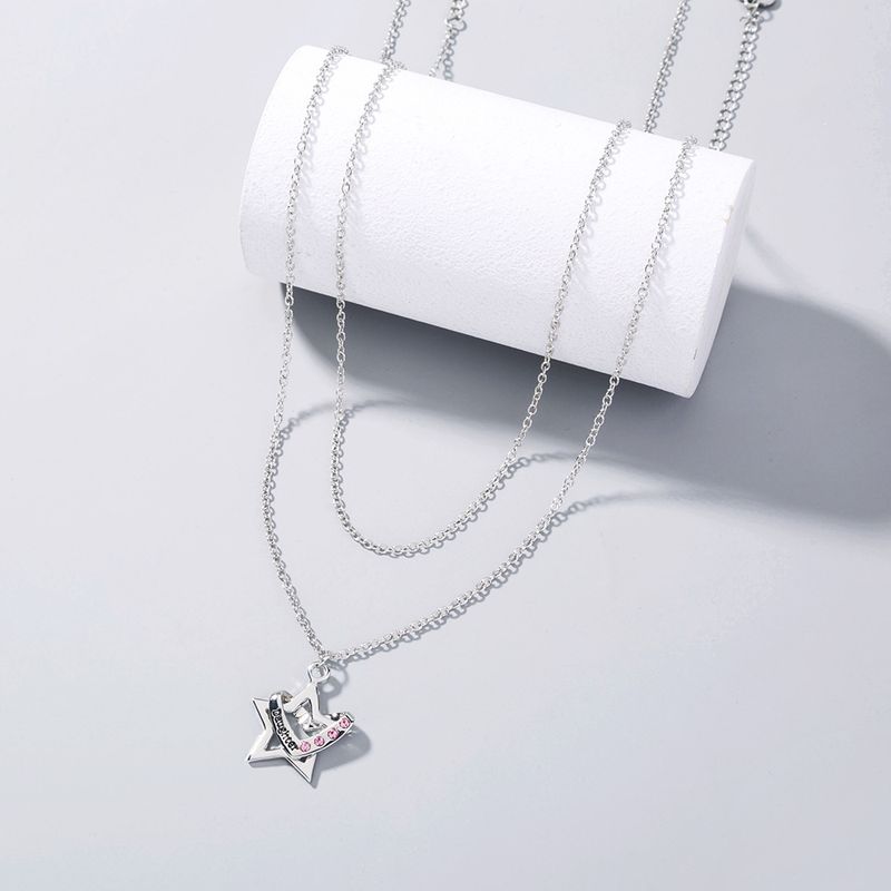 Fashion Five-pointed Star Lettering Heart Pendant Necklace