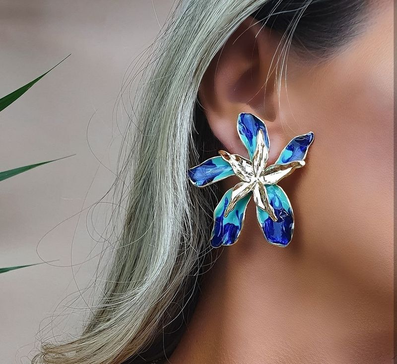 Fashion Style New Romantic Flower Blue Dripping Oil Earrings