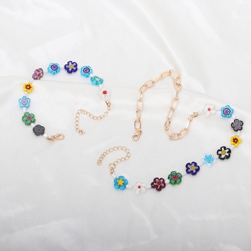 Fashion Color Flower Necklace Bracelet Combination Set