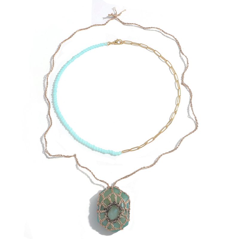 Fashion Handmade Bead Chain Acrylic Pendant Multi-layer Necklace
