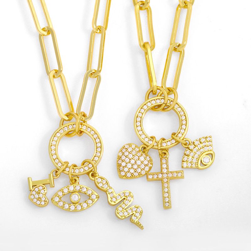 Fashion Heart Eye Snake Combination Pendant Necklace
