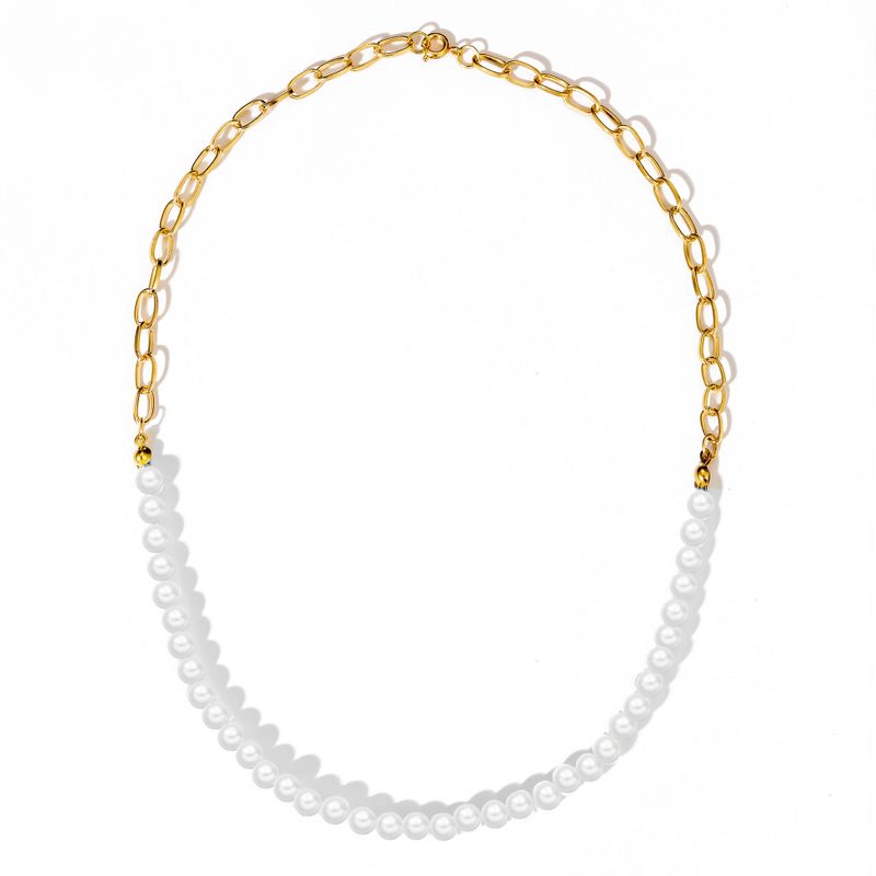 Fashion Contrast Color Pearl Metal Splicing Chain Necklace