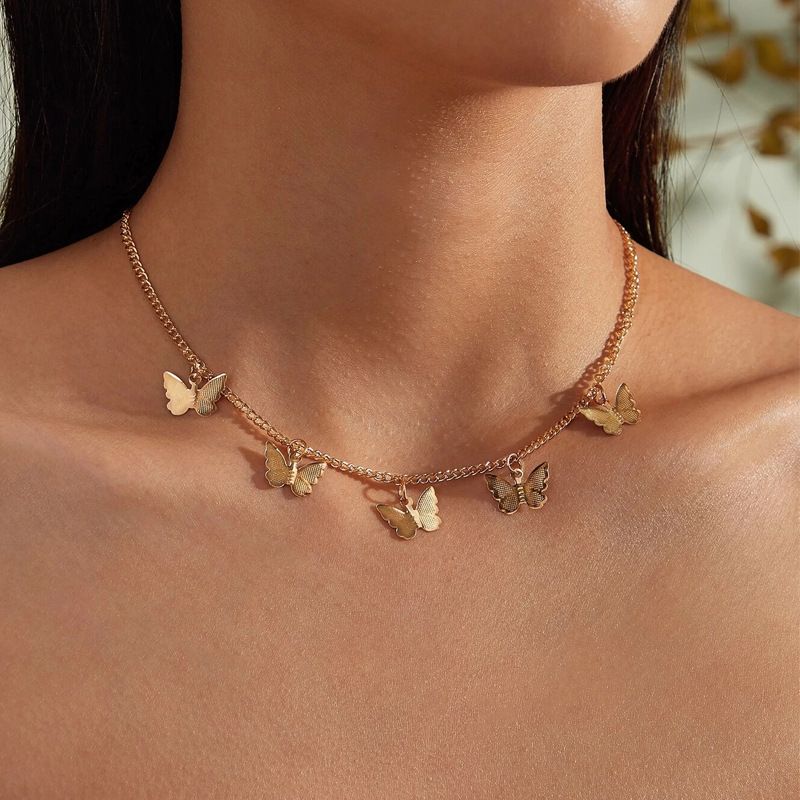 Fashion Golden Butterfly Mutiple Pendent Necklace