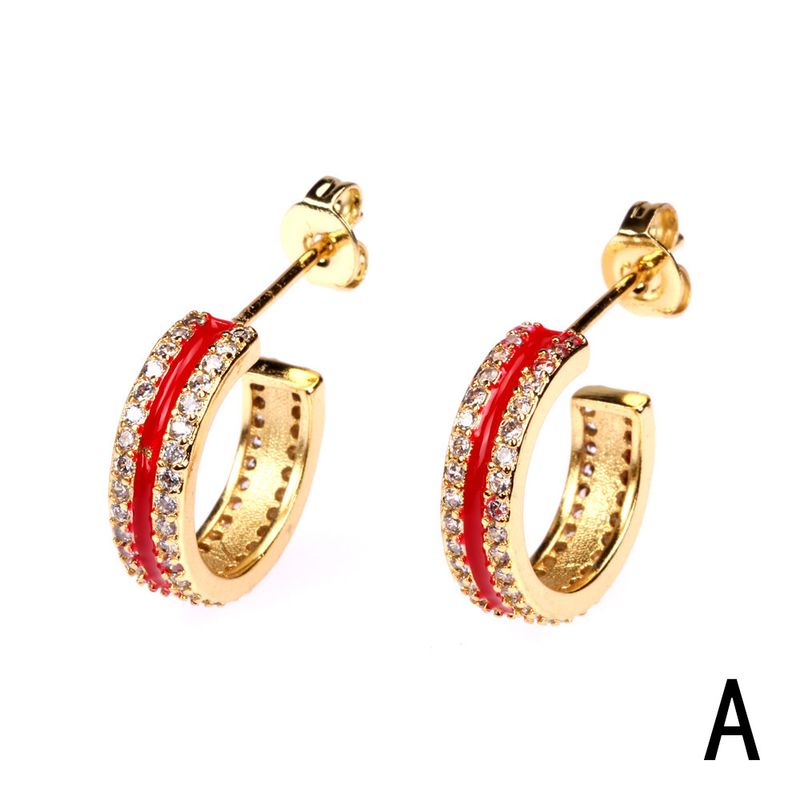 Fashion Diamond C-shaped Copper Earrings Wholesale