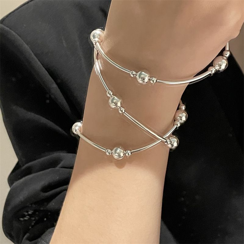 Versilbertes Einfaches Rundes Perlen Mehrschichtiges Metallarmband