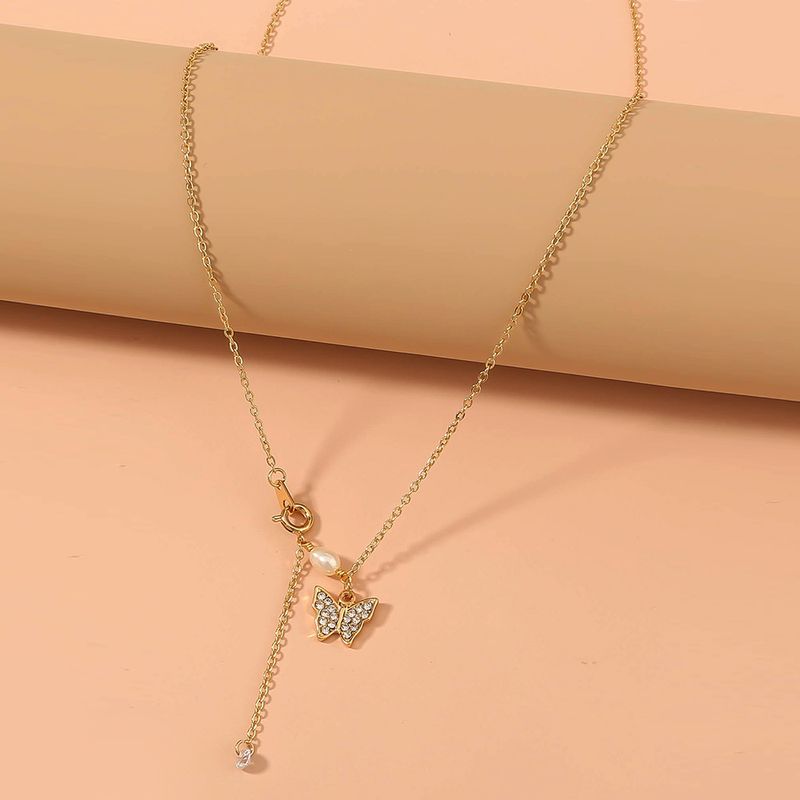 Diamant Besetzte Schmetterling Einfache Lange Anhänger Zirkon Halskette