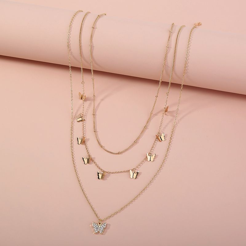 Vintage Jewelry Metal Clavicle Chain Butterfly Multi-layer Necklace