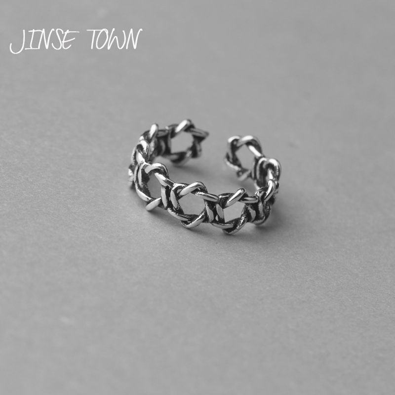 Retro S925 Sterling Silver Twist Six-pointed Star Open Ring