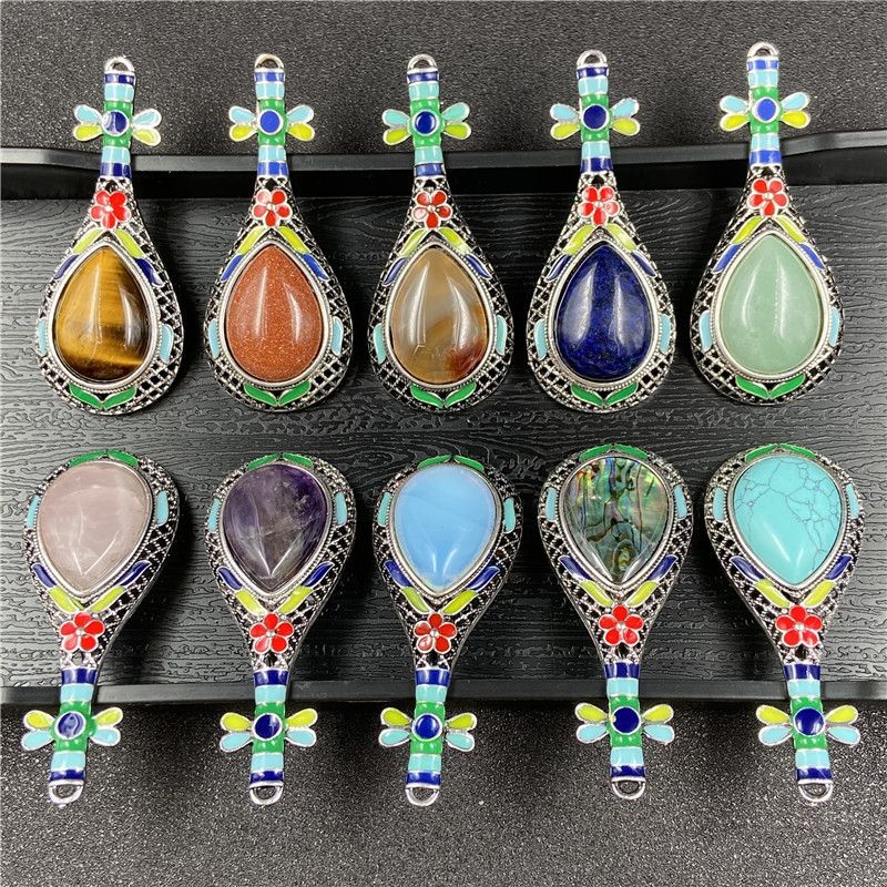 Gem Inlaid Pipa Multicolor Pendant Brooch Necklace Accessories