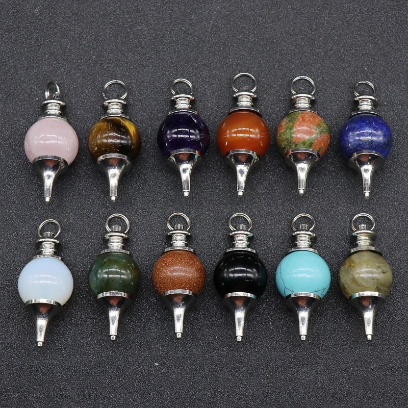 Crystal Agate Semi-precious Stones Round Bead Pendulum Pendants Jewelry Accessories