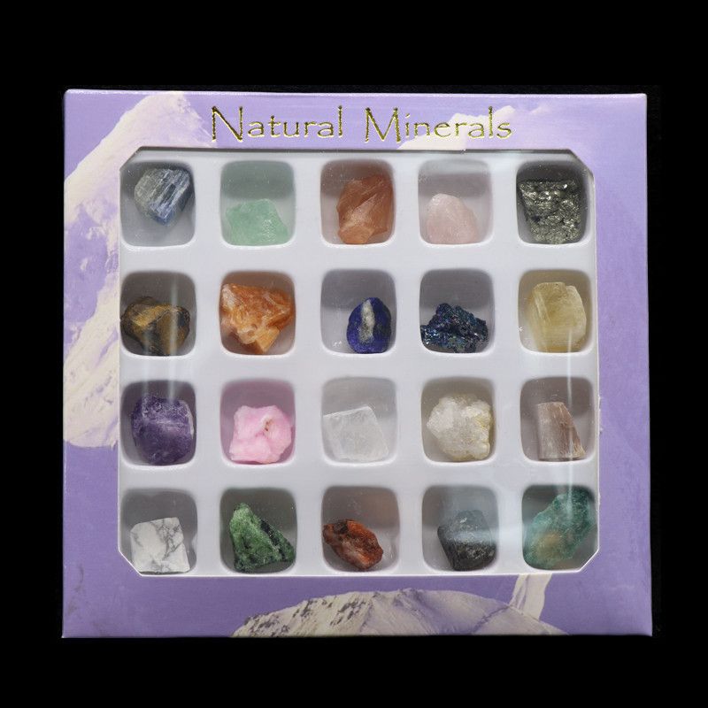 20 Pieces Rock Mineral Specimens Boxed Crystal Agate Stone Mineral Crystal Ore Set