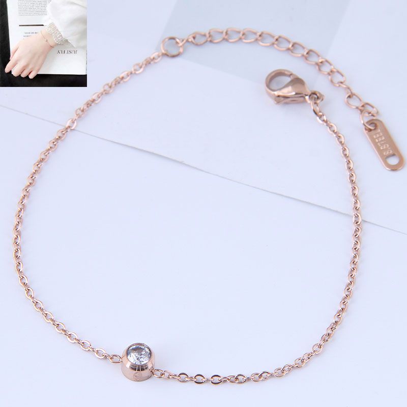 Korean Fashion Sweet Ol Simple Single Zircon Titanium Steel Bracelet