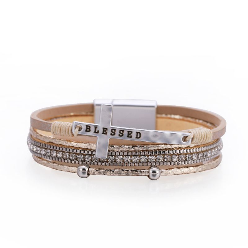 Mode Kreuz Feines Diamant Leder Magnetschnalle Mehrfarbiges Armband