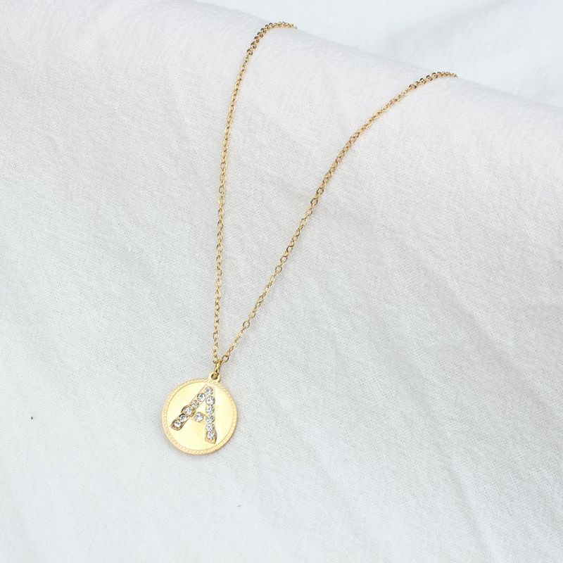 Korean Round Pendent Diamond Letter Stainless Steel Necklace