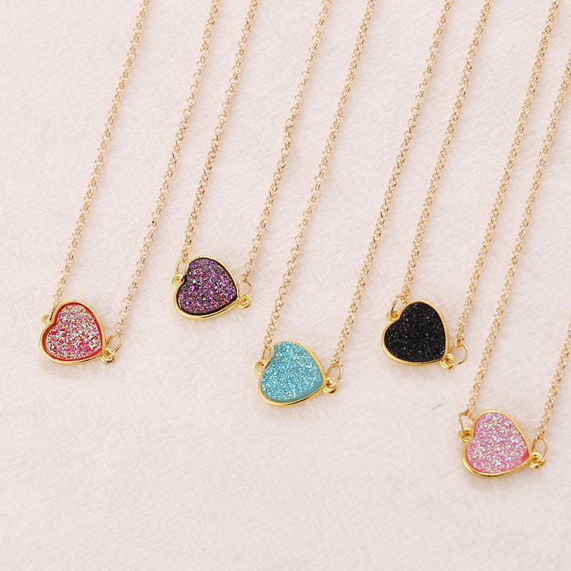 Fashion Candy Color Heart Fosted Pendent Necklace