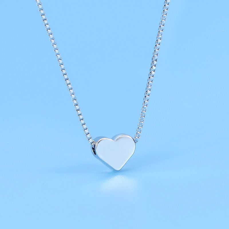 Korean S925 Sterling Silver Heart Pendant Necklace