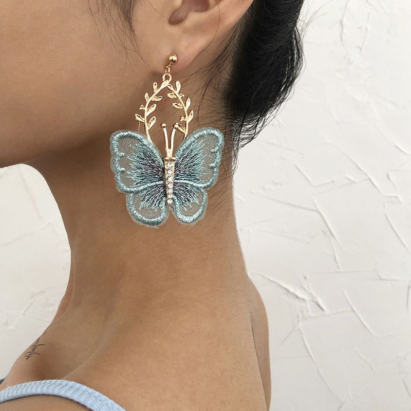 Pendientes De Aleación De Mariposa Bordados Creativos Vintage