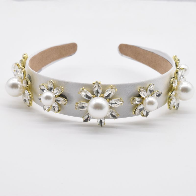 Baroque Diamond-studded Pearl Flower Wide-sided Headband