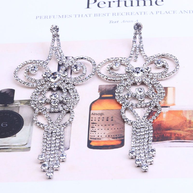 Korean Style Rhinestone Long Tassel Alloy Earrings