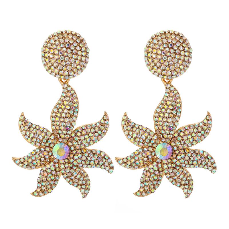 Fashion Retro Exaggerated Flowers Full Of Diamond Earrings