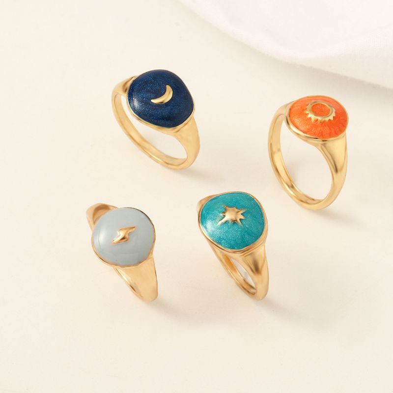 Fashion Contrast Color Stars Moon Ring Wholesale