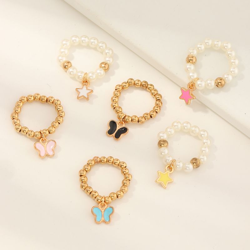 Wholesale Simple Round Beads Star Color Butterfly Children's Ring